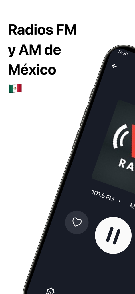 Radio México ‎ - Interfaz de la aplicación Radio Mexico mostrando estaciones FM y AM