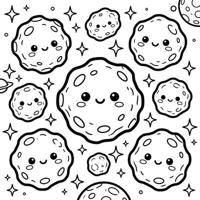 Blast off into a world of cuteness with these delightful Kawaii asteroids, perfect for young space explorers! Each adorable celestial body is ready to be brought to life with vibrant colors and imagination.