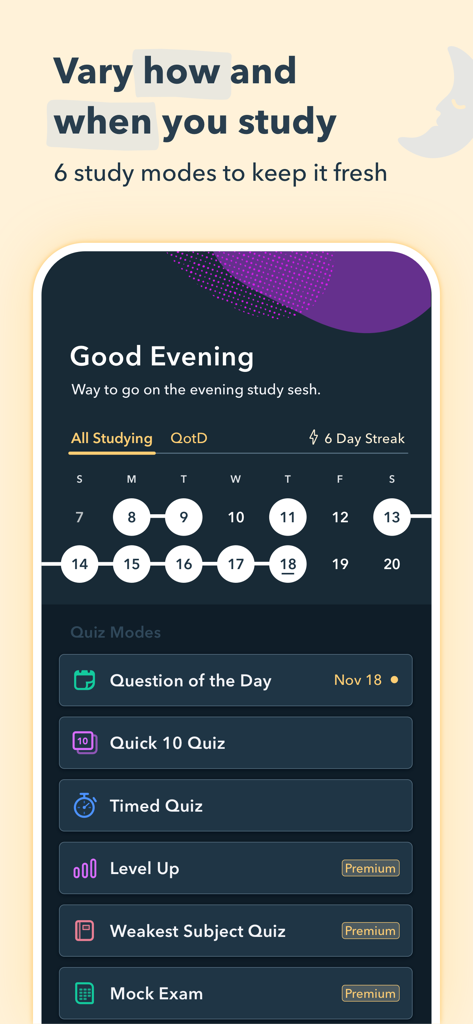 Pocket Prep PMP 2026 - Pocket Prep PMP app interface showing different quiz modes and a study streak calendar