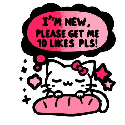 kitty taking a nap dream talking and saying "i'm new, please get me at least 10 likes pls!!"