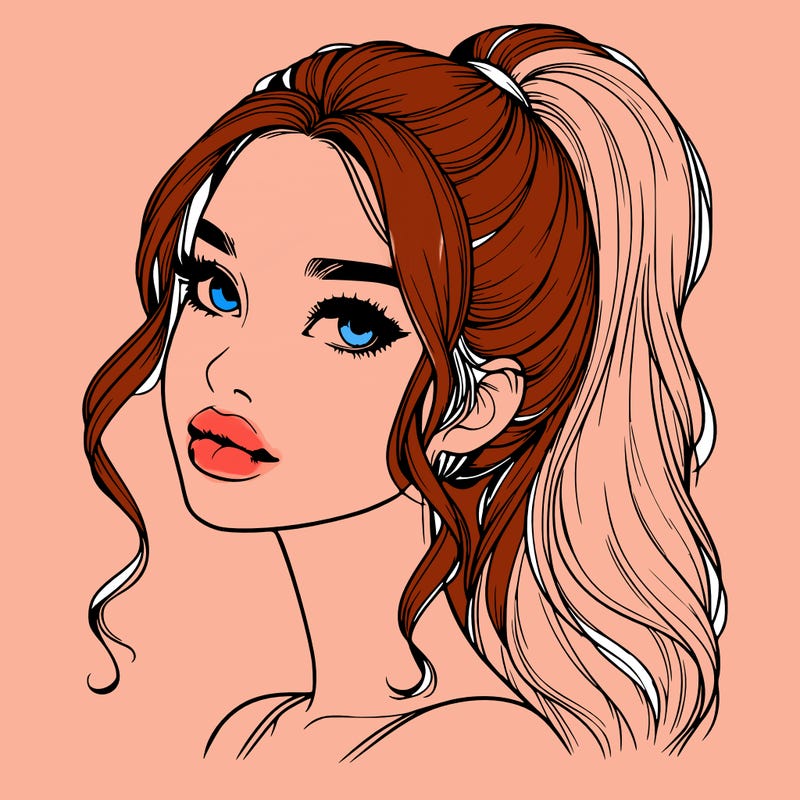 realistic girl with a ponytail on her hair and lips