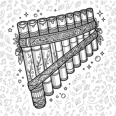 Dive into the intricate world of music with this beautifully detailed pan flute coloring page, designed specifically for creative teens. This unique template offers a perfect blend of artistic challenge and relaxing fun, allowing you to bring a classic instrument to vibrant life.