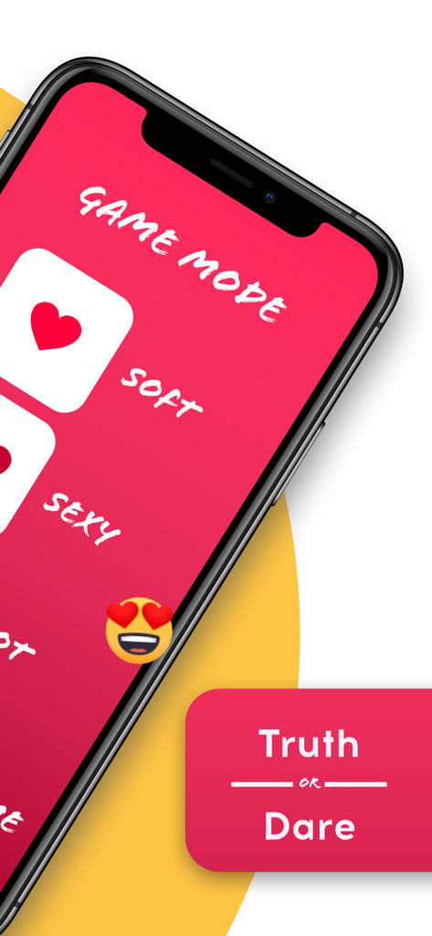 Sex & Love Game for Couple 18+ - Interface de um aplicativo adulto de verdade ou consequência para casais mostrando seleções de modo de jogo como suave e sexy