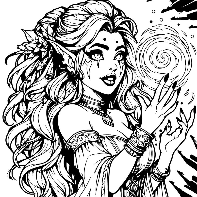 realistic magical beautiful female orc with oversized features casting spells