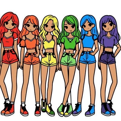 a group of girls wearing crop tops and shorts