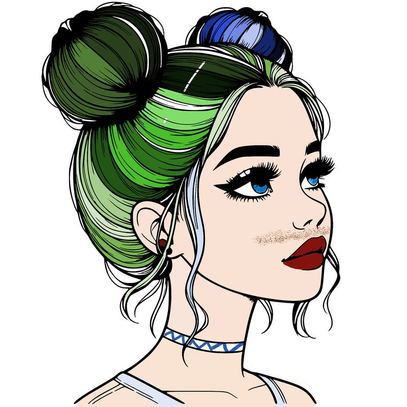 realistic girl with buns on the top of her head