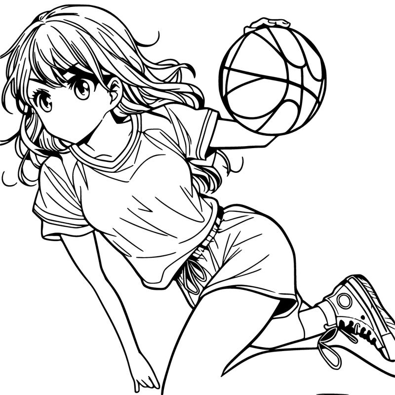 teen manga girl playing basketball