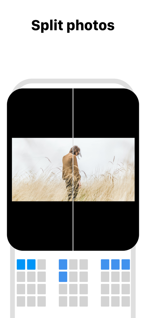 Feed Preview: Ig Grid Layout - モザイクInstagramグリッドレイアウトのために写真を複数のタイルに分割する方法を示すインターフェイス