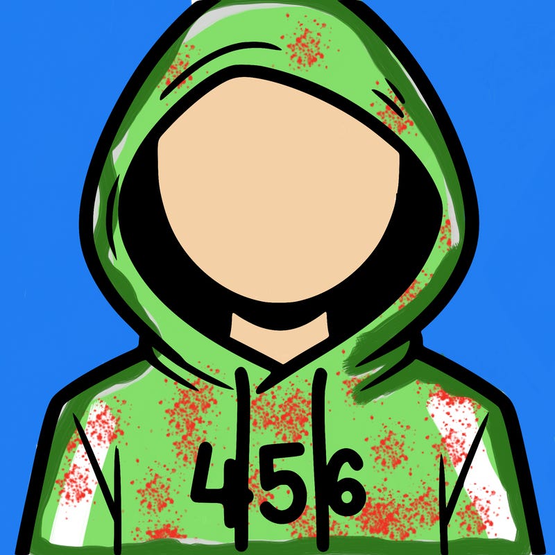 a person with non face waering a hoodie with a 456 symbol