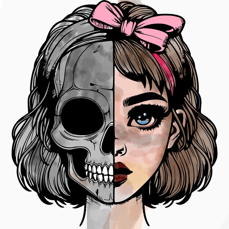 realistic girl with half skull mask