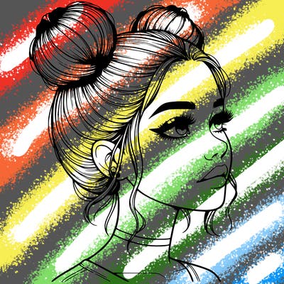 realistic girl with buns on the top of her head