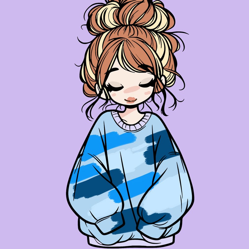 girl with baggy sweatshirt and messy bun