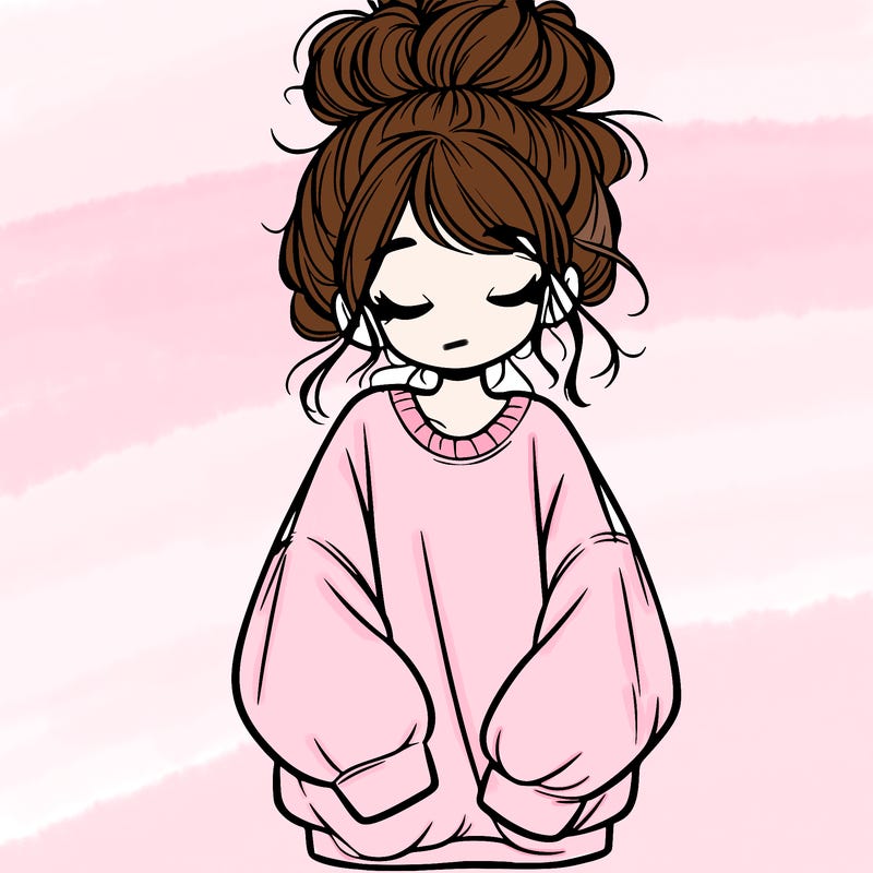 girl with baggy sweatshirt and messy bun
