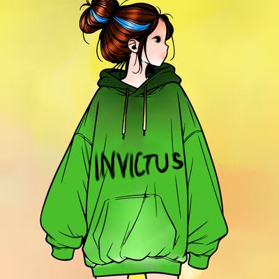 realistic girl with a oversized sweatshirt on and a bun