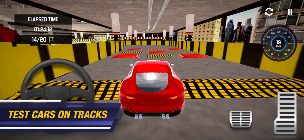Red sports car on a test track in Car Mechanic Simulator 21