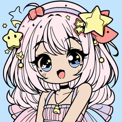 cute anime girl with star accessories