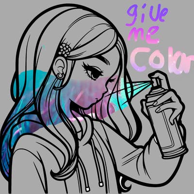 a realistic girl spray painting