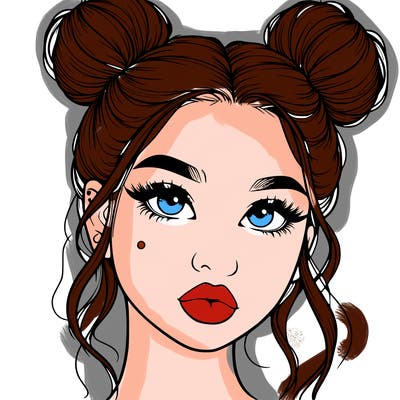 realistic girl with two buns on her hair and lips