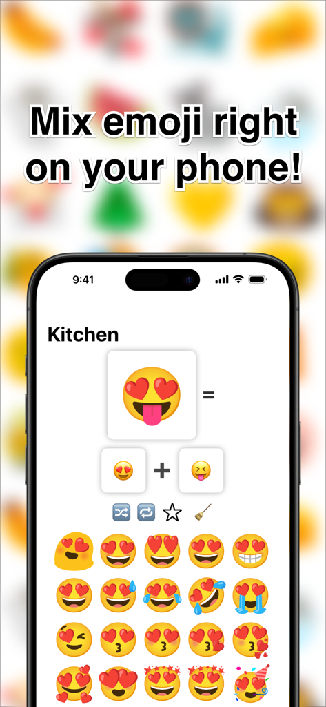 Emoji Kitchen Keyboard - Emoji Kitchen Keyboard app interface showing emoji mixing functionality on an iPhone