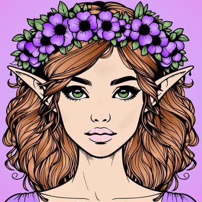 realistic female elf with flower crown