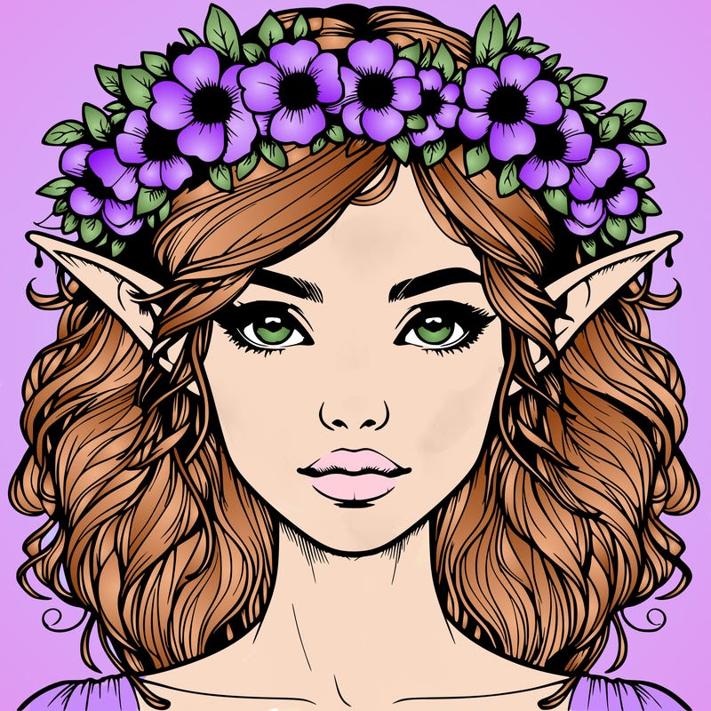 realistic female elf with flower crown