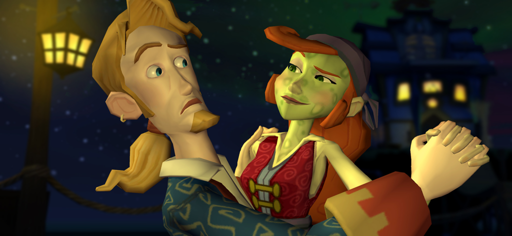 Guybrush Threepwood y Morgan LeFlay bailando en Tales of Monkey Island Episodio 4