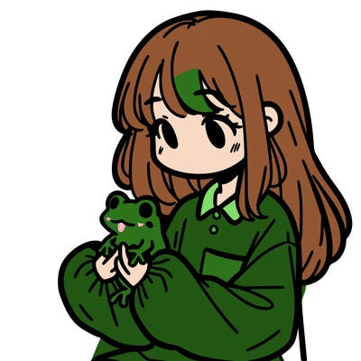 girl with long hair and a oversized shirt. and she is holding a frog