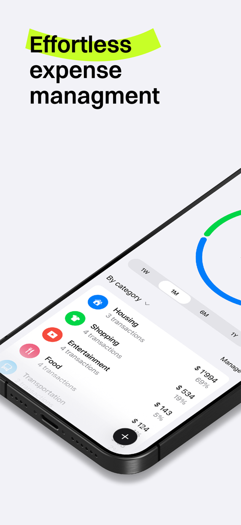 buybuy - buybuy App-Dashboard, das kategorisierte Ausgaben und Ausgaben-Diagramme anzeigt