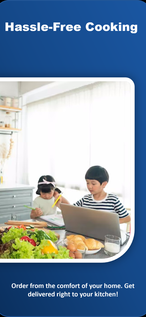 Kitchen scene with kids and text for hassle free gas delivery