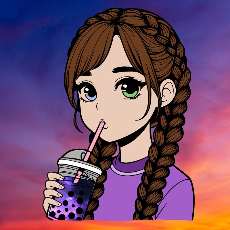 realistic girl with braided hair drinking boba
