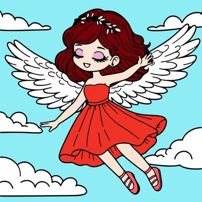 a woman flying with wings