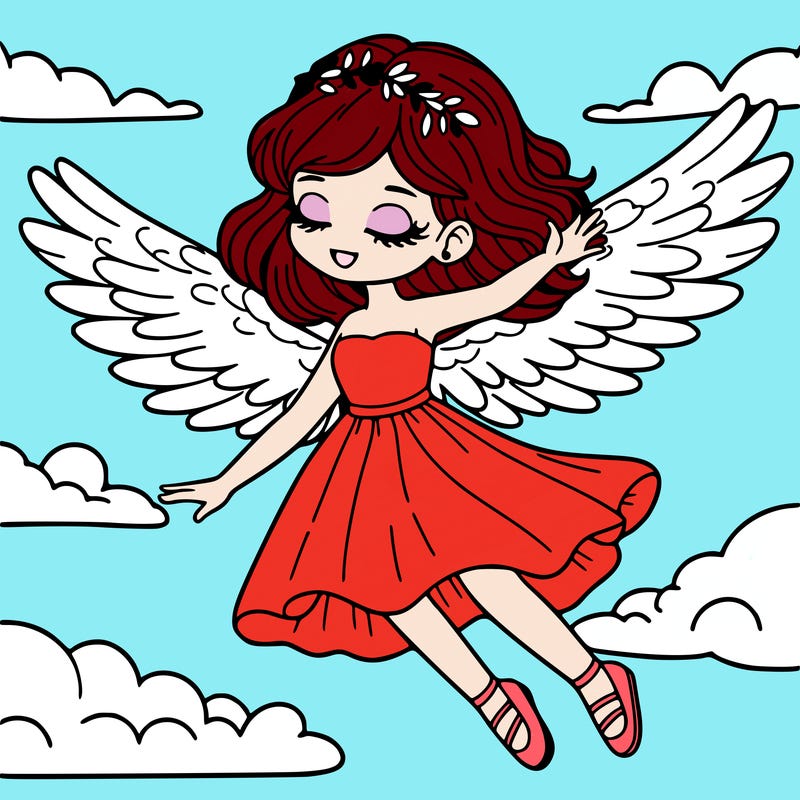 a woman flying with wings