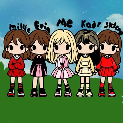 5 girls standing next to each other in a line