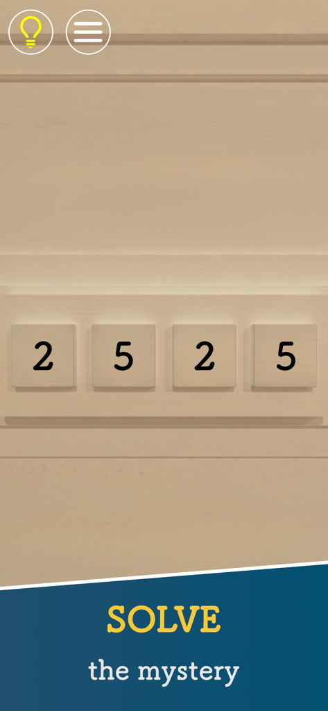 Escape Rooms: Room Escape - ミニマルでクリーンな脱出ルームゲームで、シーケンス2 5 2 5を示す数字ロックパズルのクローズアップ