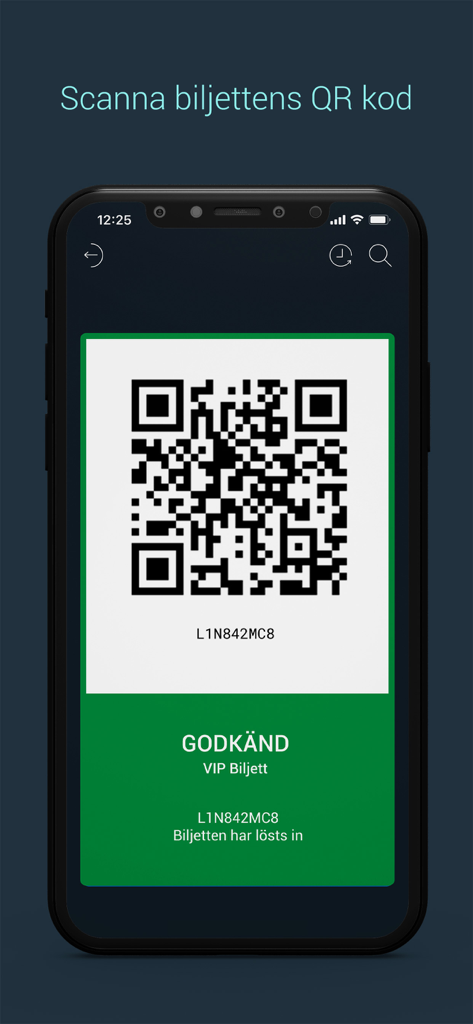 Tickster BoxPoint Mobile - A smartphone screen displaying a successful QR code ticket scan with a green approval status in the Tickster BoxPoint Mobile app.