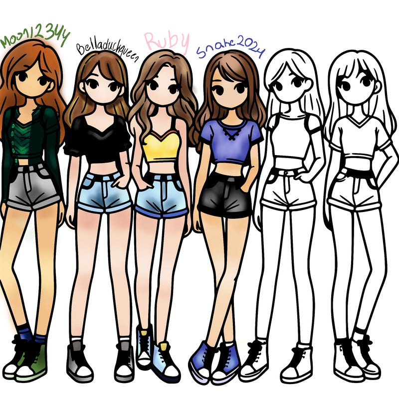 a group of girls wearing crop tops and shorts