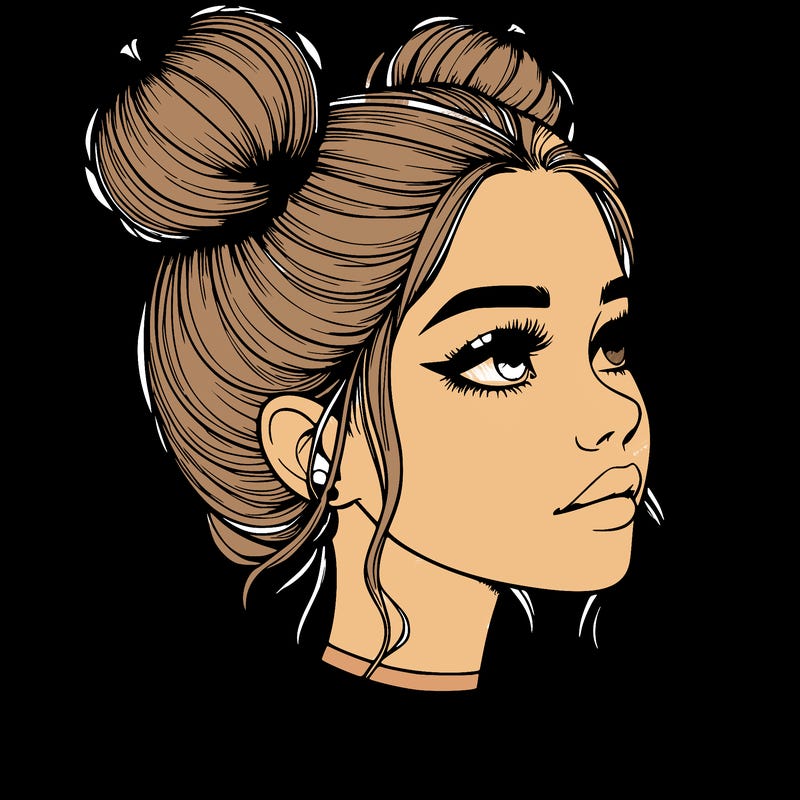 realistic girl with buns on the top of her head