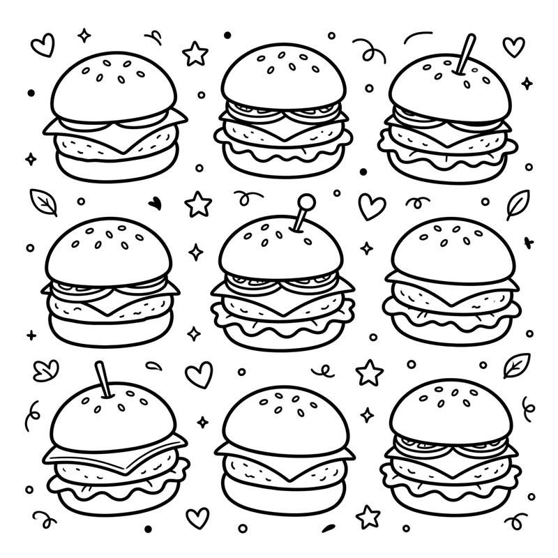 Dive into a tasty world of creativity with our delightful mini slider burger coloring pages! Designed especially for kids, these fun food illustrations are perfect for little hands to bring to life with vibrant colors.