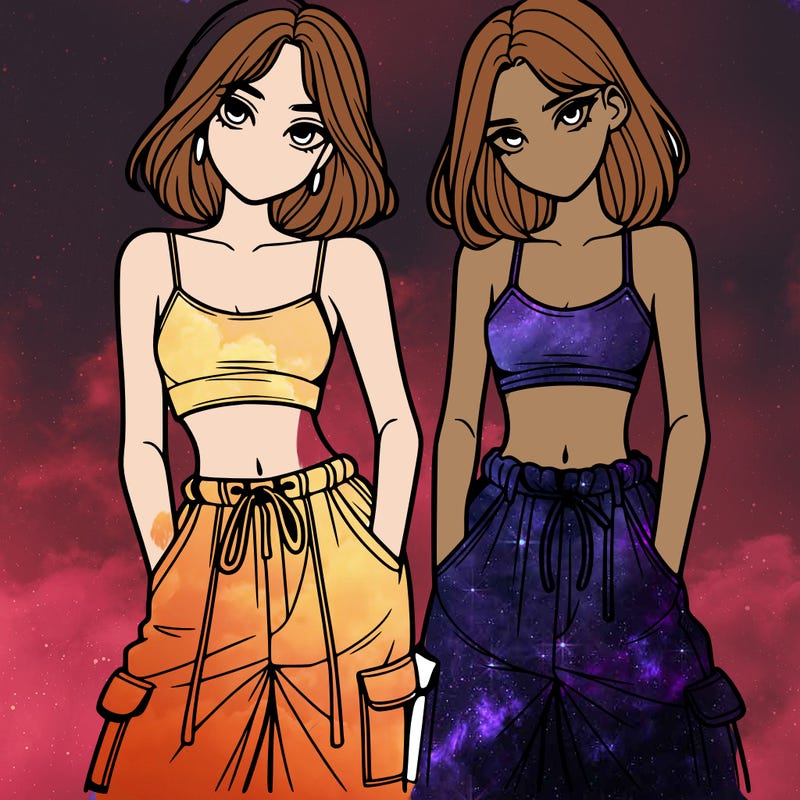 two girls with crop top with baggy pants