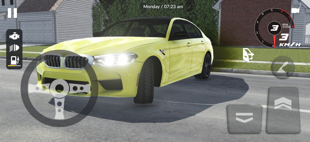 Berlina gialla nel gameplay di Car for sale Dealer Simulator