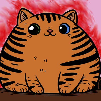 fat and fluffy cat with stripes