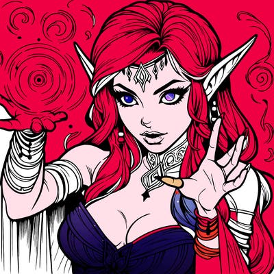 realistic scary beautiful elf sorceress casting spell