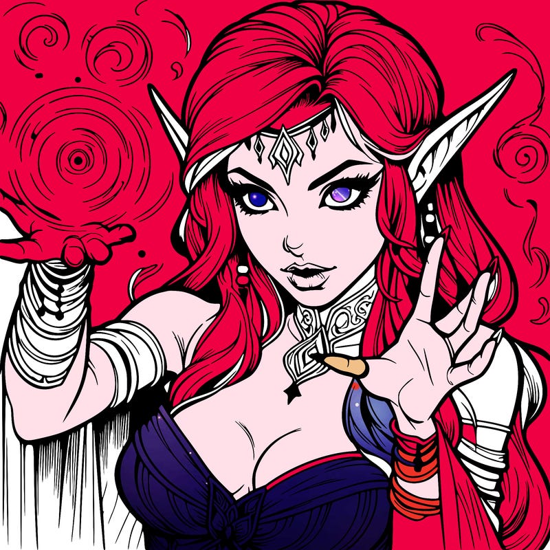 realistic scary beautiful elf sorceress casting spell