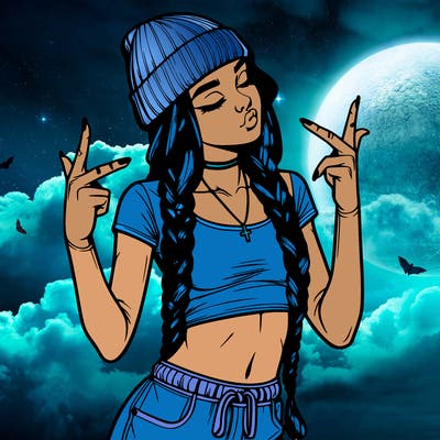 realistic teenage girl with braids and a beanie and crop top doing 🫶🏼