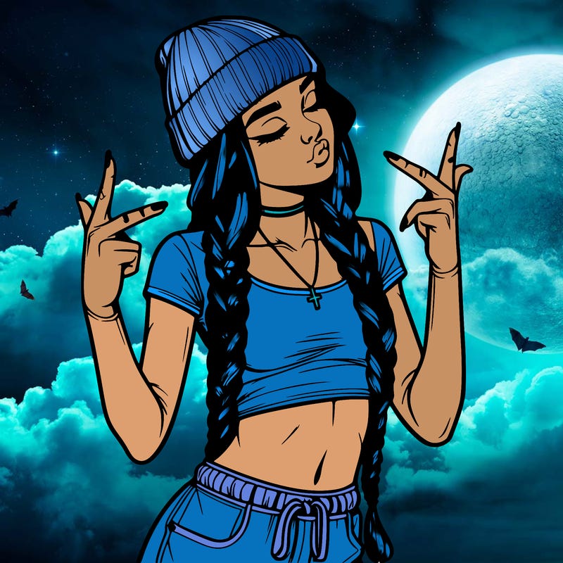 realistic teenage girl with braids and a beanie and crop top doing 🫶🏼