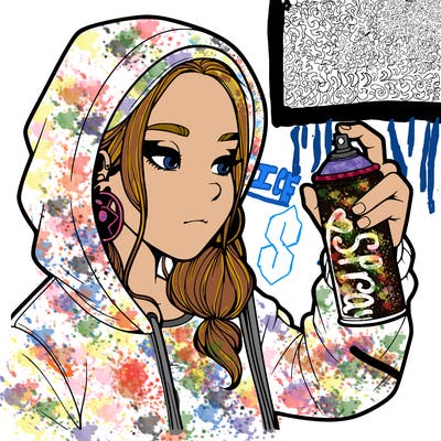 a realistic girl, spray painting