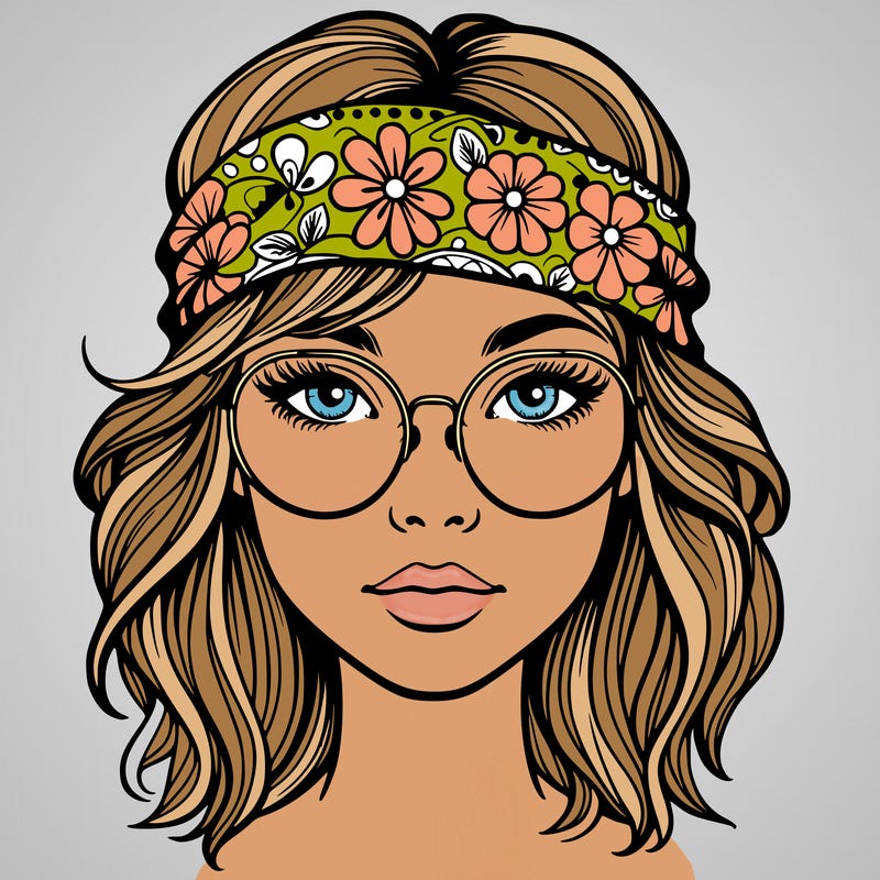 hippie girl with glasses realistic