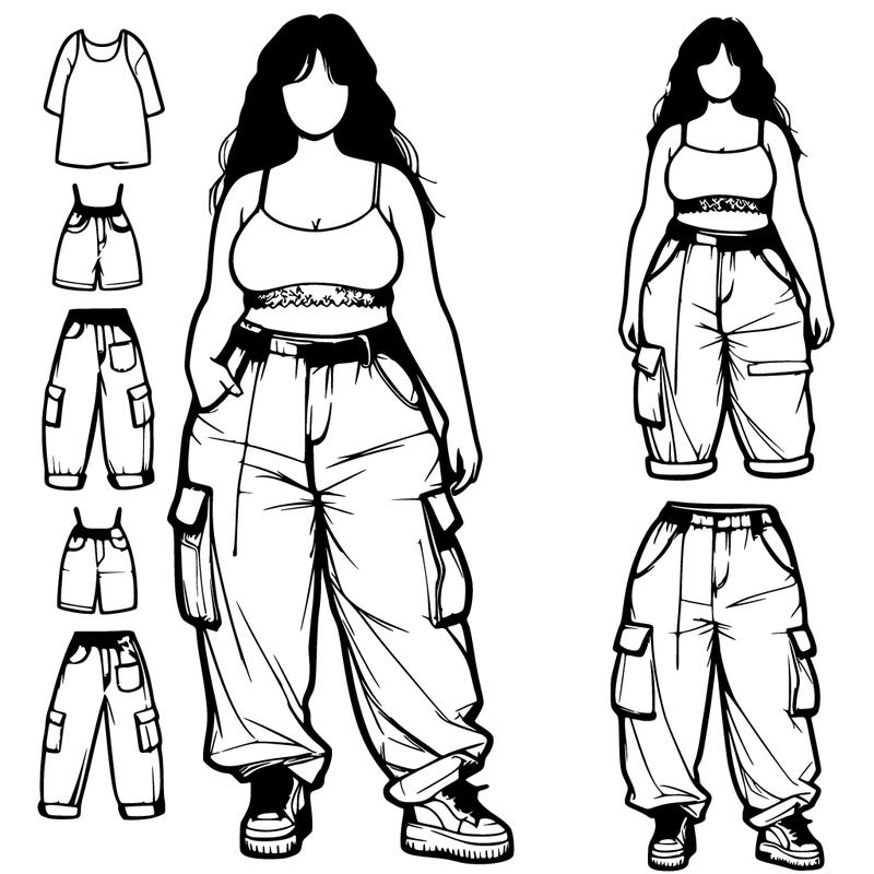 realistic plus sized girl oversized crop top and baggy cargo jeans