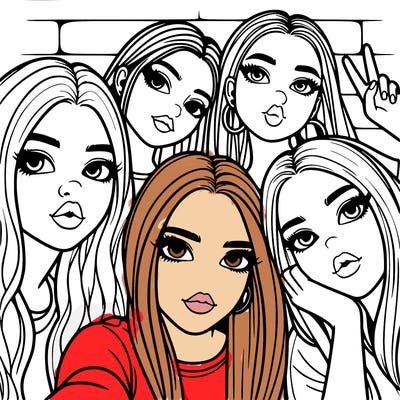 group of teen girls friends y2k up close in a selfie