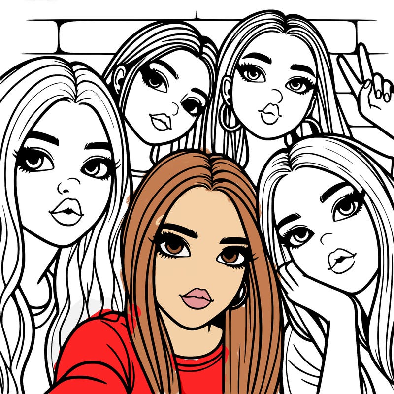 group of teen girls friends y2k up close in a selfie